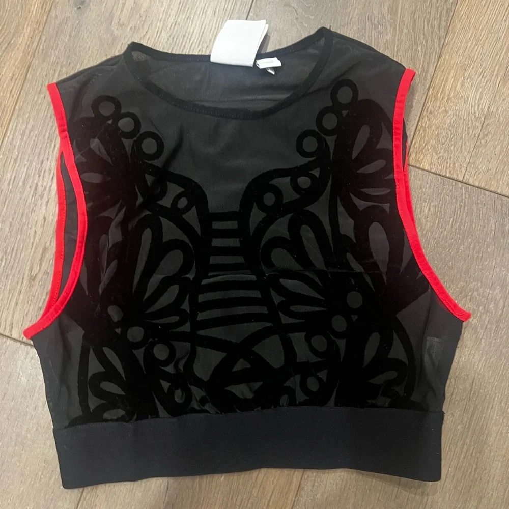 Puma x Sophia Webster Black Mesh Crop Top with Pink Trim - Picture 2 of 4
